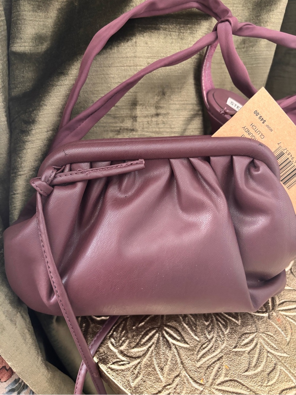 Plum Gathered Leather Crossbody Bag